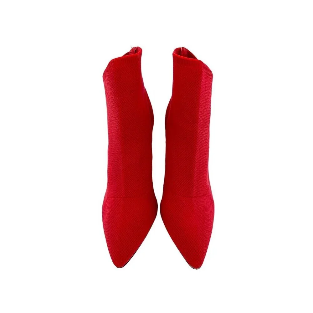 Mia Margerie Red Knit Sock Booties Pull On Stiletto Heel Pointed Toe SZ 8 - Picture 13 of 16